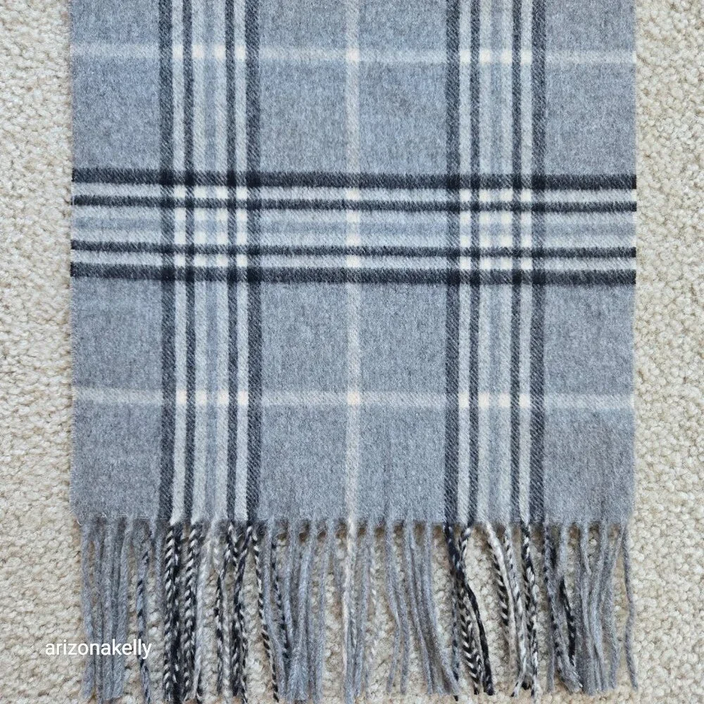 NWOT Enzo Mantovani Wool/Cashmere Scarf in Plaid Grey Black - Picture 3 of 11